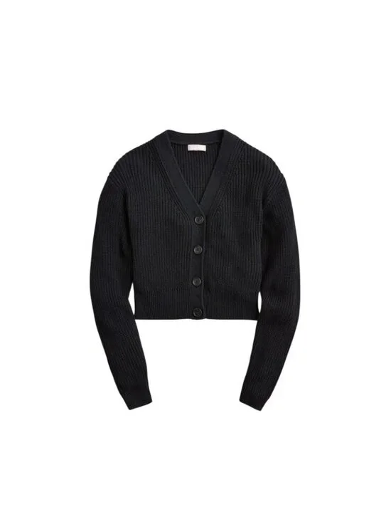 J Crew Women’s Medium Black Alpaca Wool Blend Cropped V-neck Cardigan Sweater - Picture 2 of 16